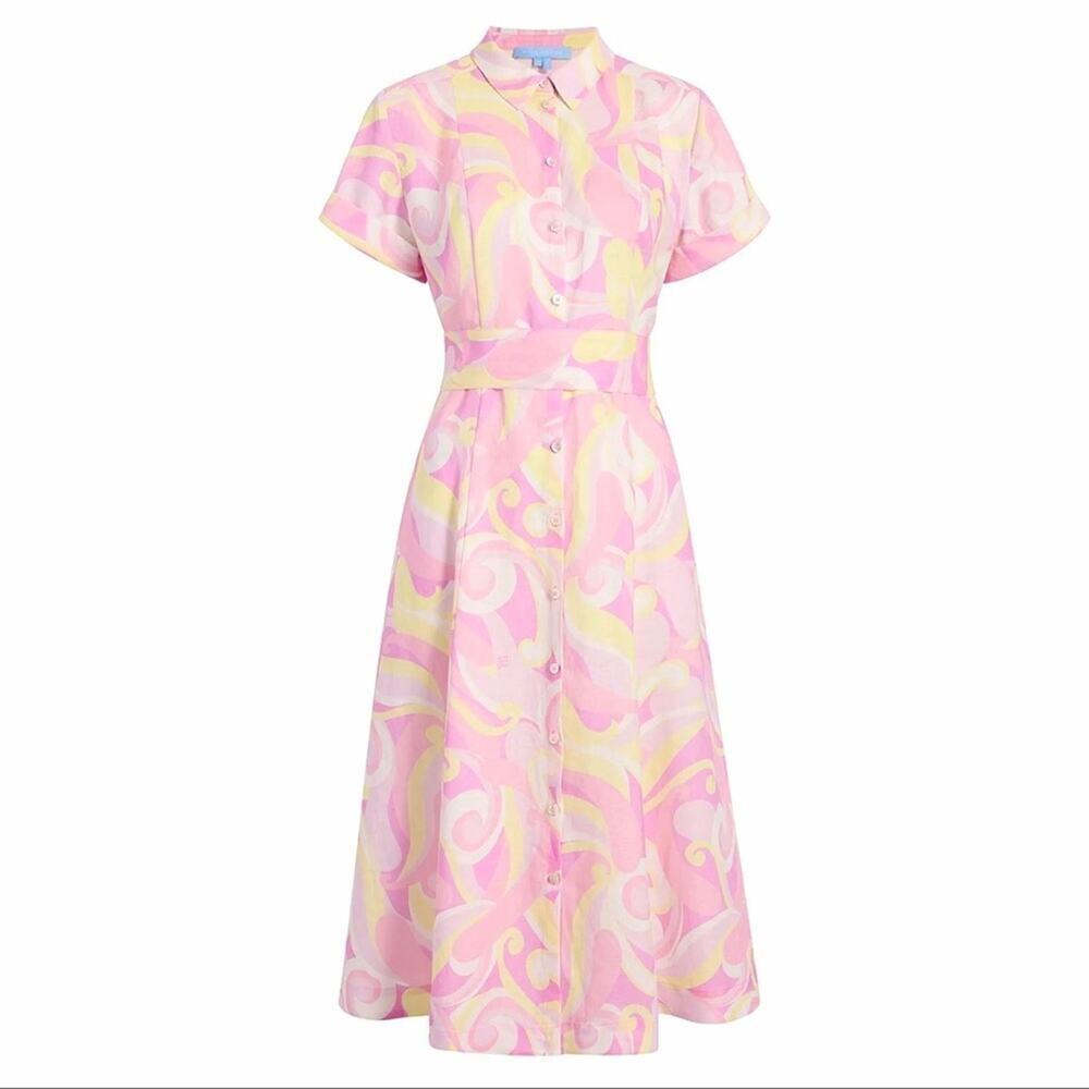 NWT Hill House The Lily Candy Kaleidoscope pink Linen Midi Dress size XXS - Picture 3 of 7